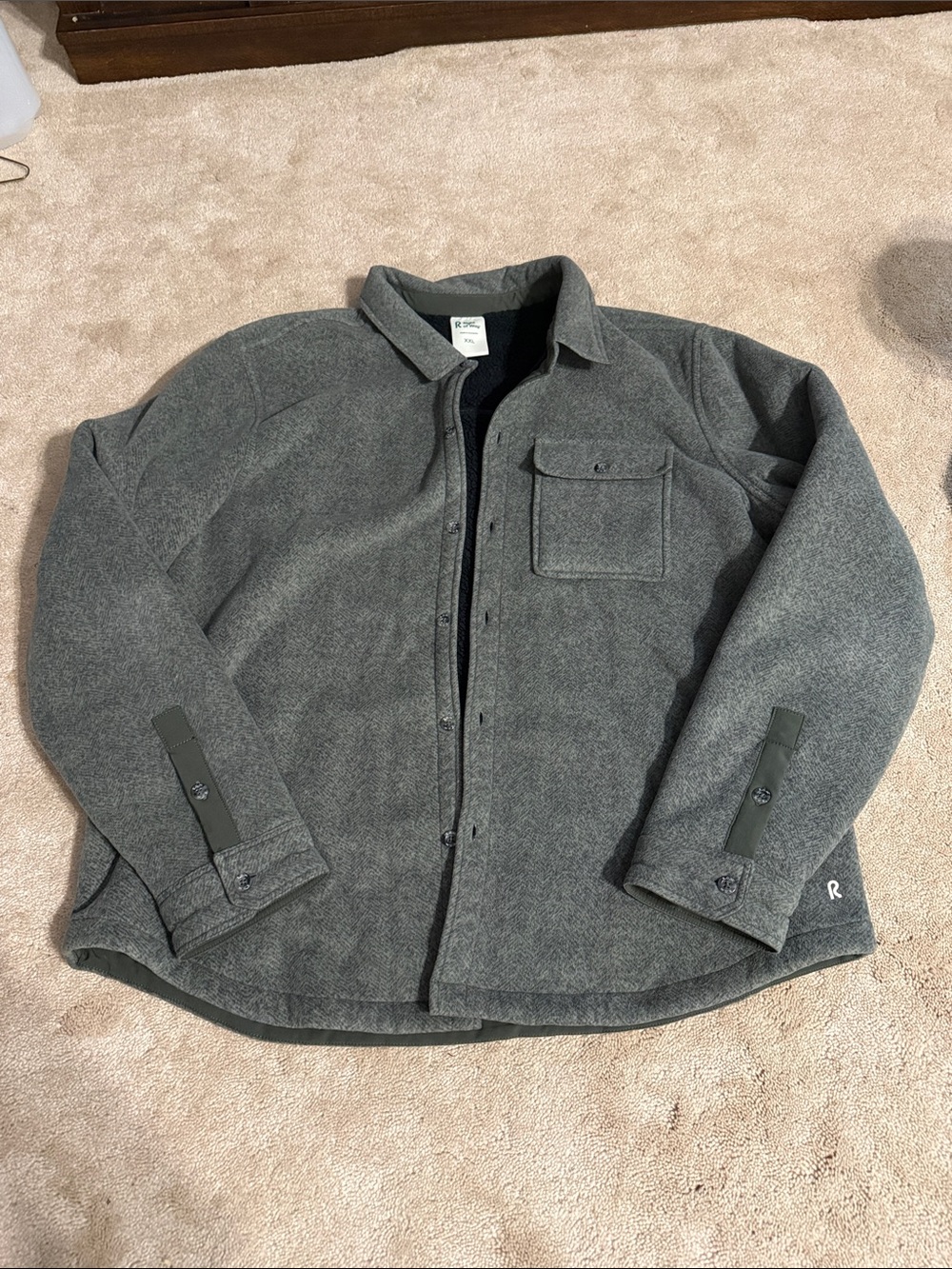 Men's 2XL Grey Button-Up Fleece Jacket